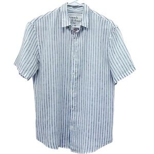 Frank & Eileen 100% Linen Mens Button Down Shirt Blue White Striped Sz M